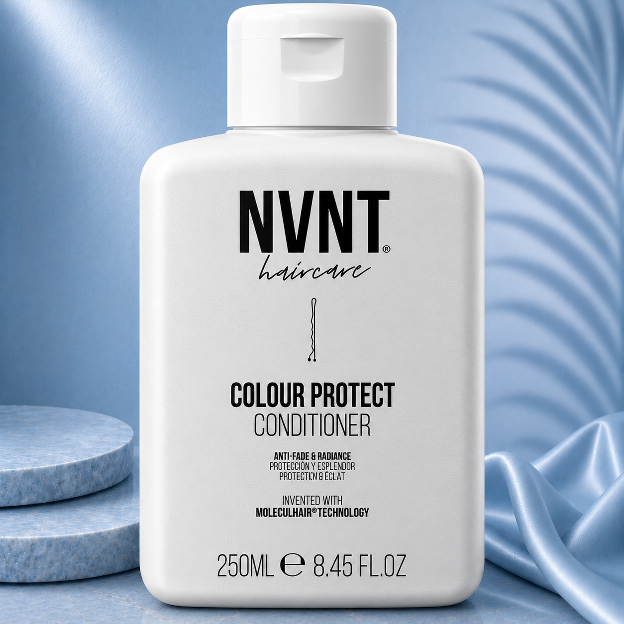 NVNT Ds Hair By Dalia Colour Defence Conditioner 250ml bottle with blue label and pump, designed to protect and enhance colored hair.