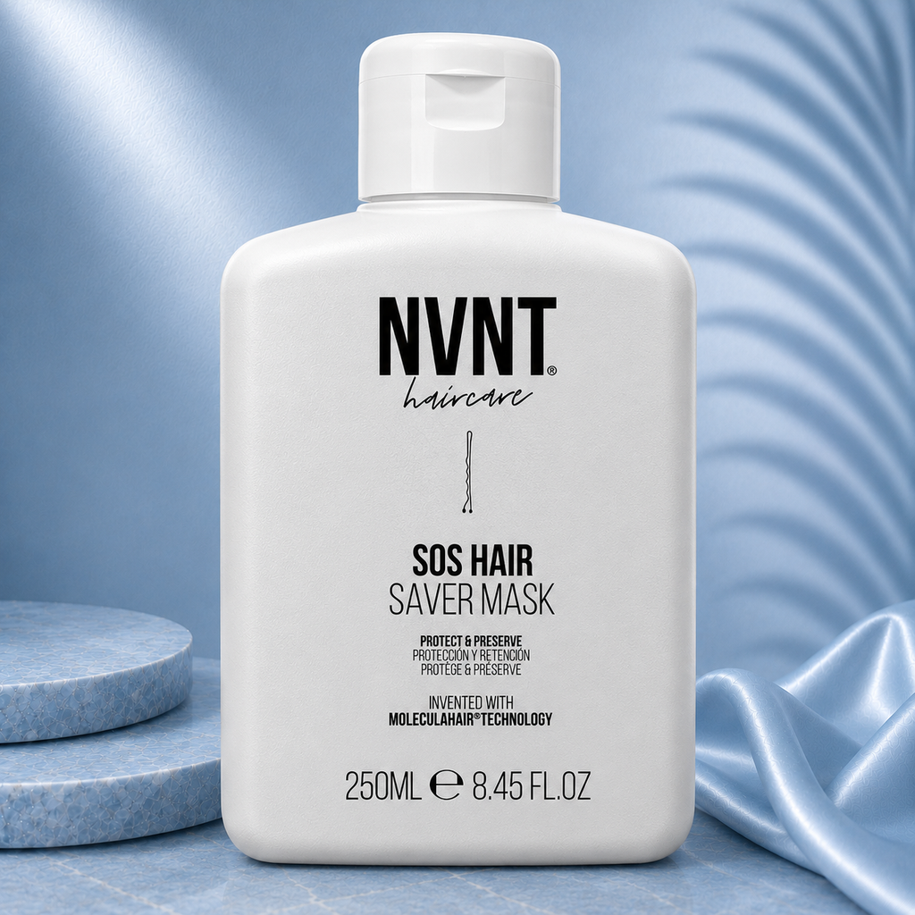 NVNT Ds Hair By Dalia SOS Hair Recovery Mask 250ml in blue jar showing smooth, nourishing hair treatment for damaged hair.