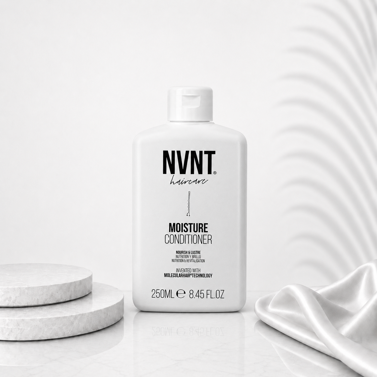 NVNT Ds Hair By Dalia 250ml Moisture Conditioner Ritual bottle with pump dispenser showing a sleek white container