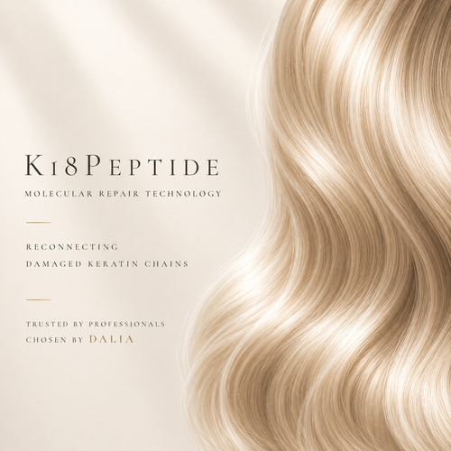 Ds Hair By Dalia AstroLift Volume Ritual K18 Hair Repair treatment with bottles and hair application tools.