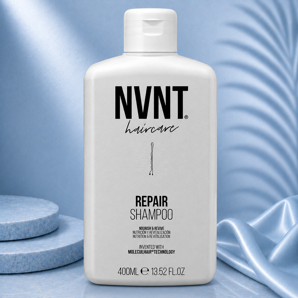 Ds Hair By Dalia NVNT 400ml Repair Shampoo Ritual bottle with blue label and pump dispenser, designed for damaged hair repair.