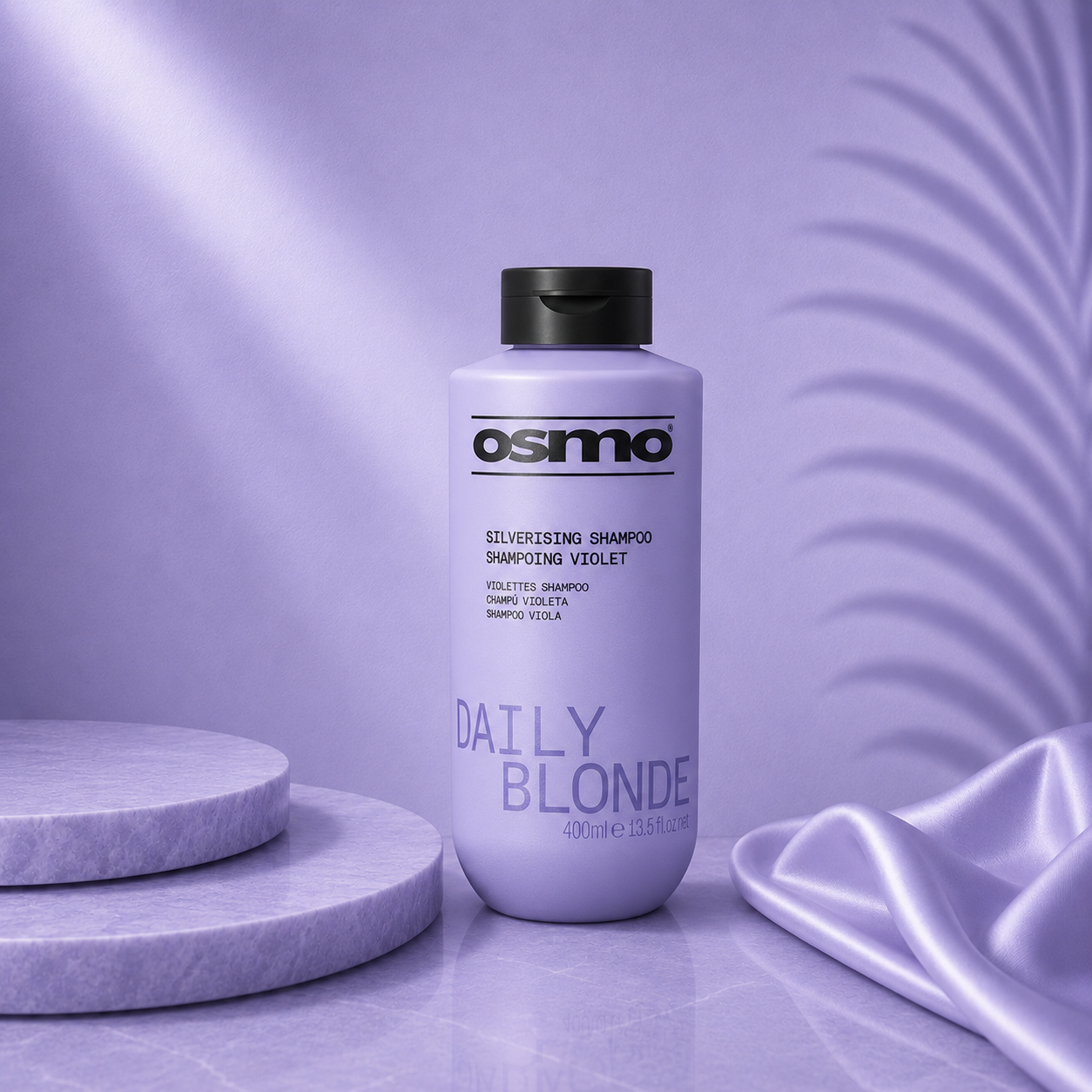 Osmo Ds Hair By Dalia Blonde Silver Shampoo in 400ml bottle, designed to neutralize yellow tones and enhance blonde hair.