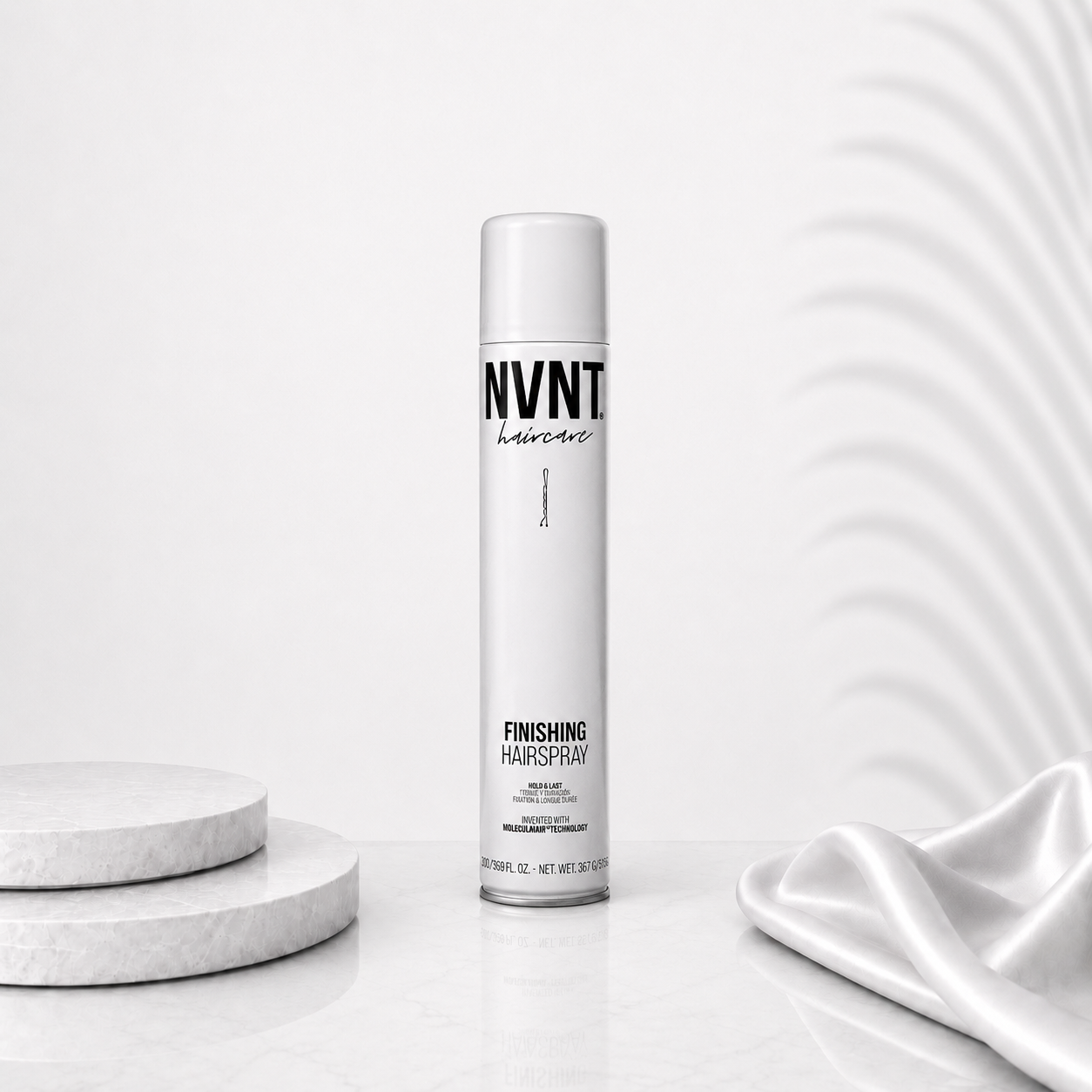 NVNT Ds Hair By Dalia 500ml finishing hairspray bottle with pump for strong hold and a sleek design.