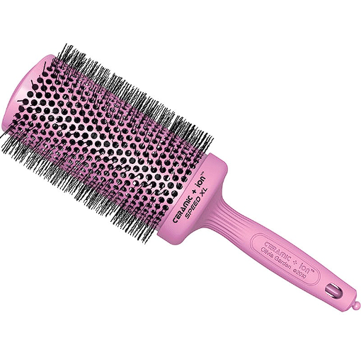 Olivia Garden Blossom Blowdry Ritual Collection hairbrush with 65mm round barrel and natural bristles, designed for smooth blowouts.