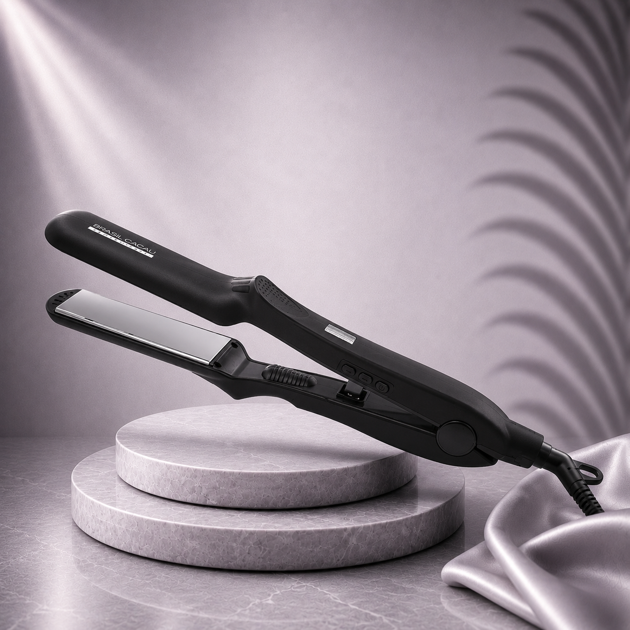 Cadiveu Brazil Cacau 32mm titanium styling iron by Ds Hair Dalia, featuring sleek plates and ergonomic handle for professional hair styling.