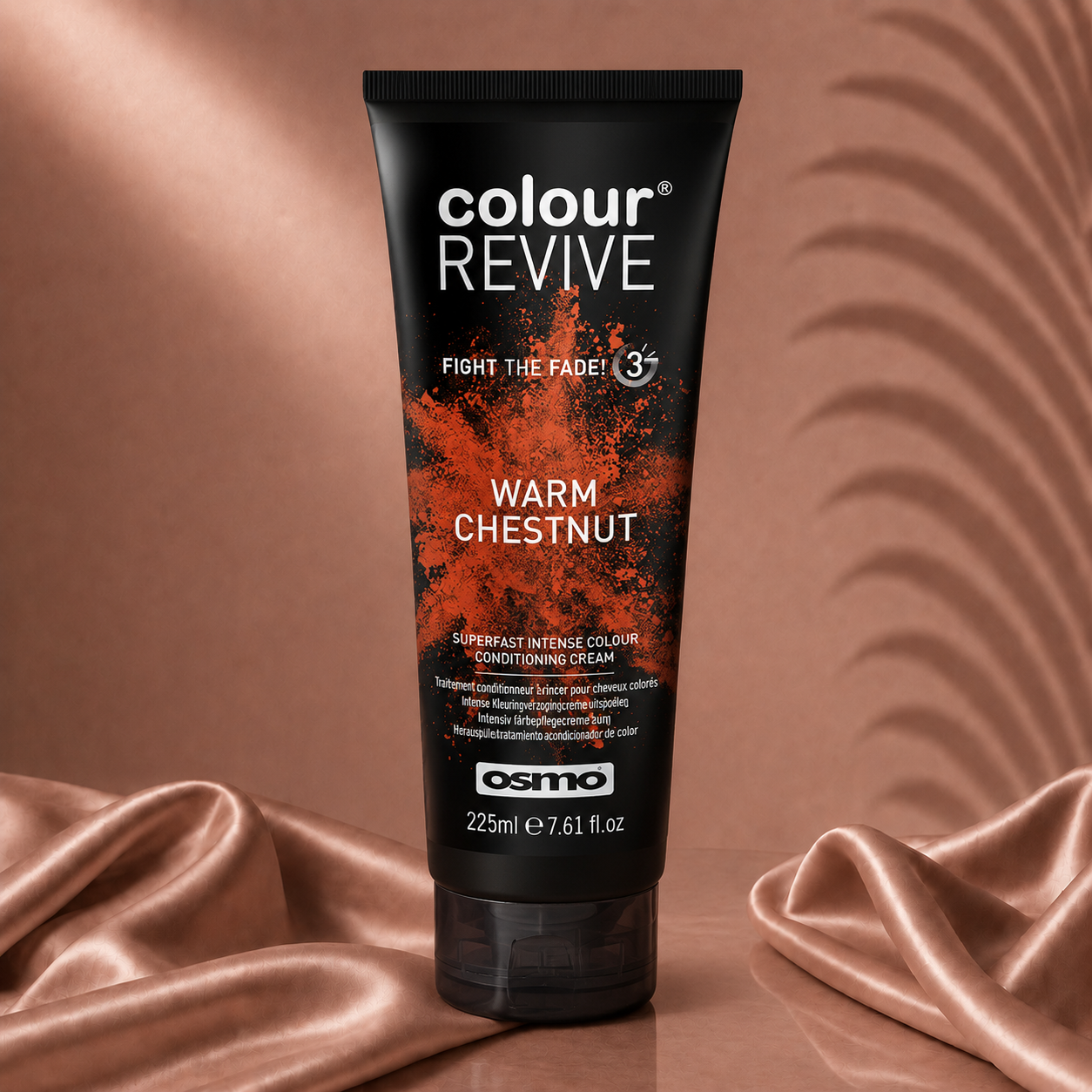 Ds Hair By Dalia Osmo Colour Revive Mask Ritual in chestnut color, showing the rich, nourishing hair mask in a sleek jar.