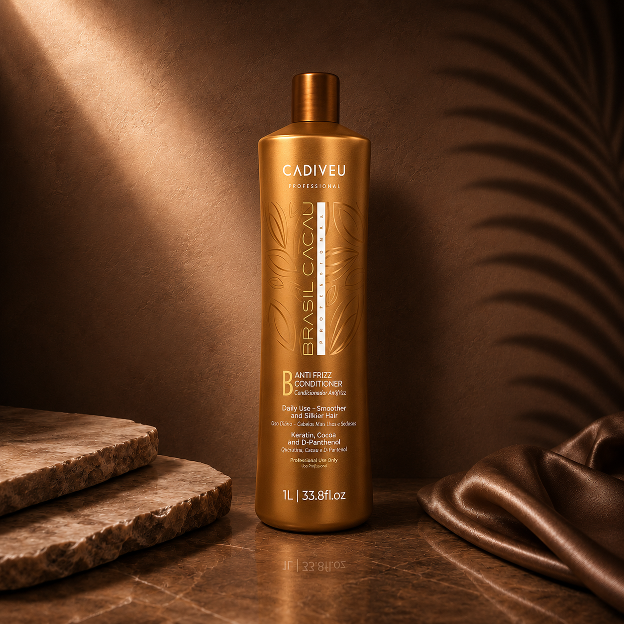Ds Hair By Dalia Cadiveu Brazil Cacau Anti-Frizz Conditioner in a 1L bottle with smooth, frizz-control formula.