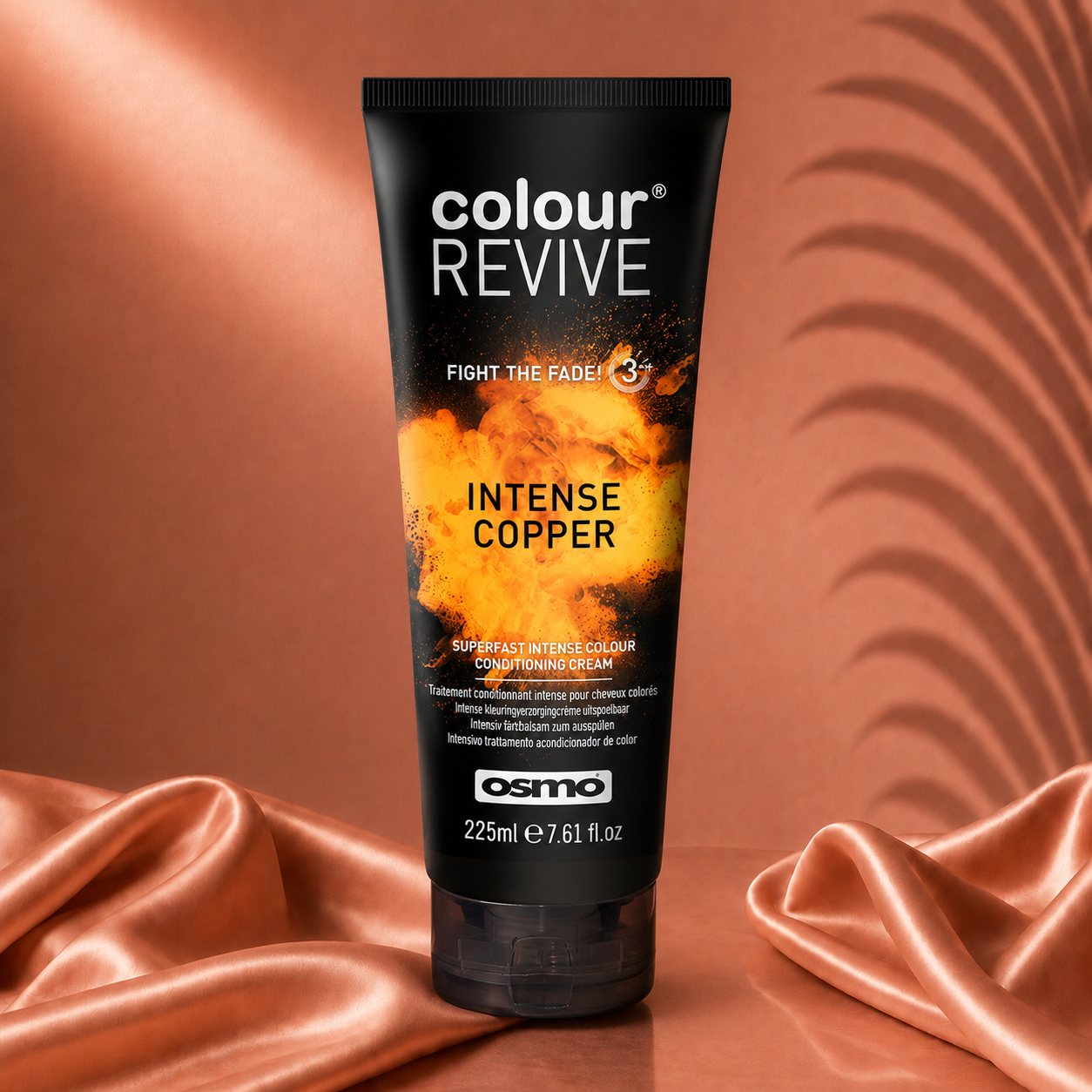 Osmo Ds Hair By Dalia Colour Revive Mask Ritual in copper color, showing vibrant, glossy hair treatment in a sleek container.