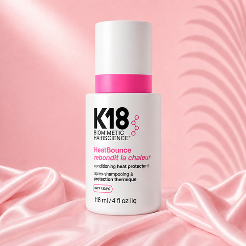 Ds Hair By Dalia HeatBounce Protection Ritual in 118ml bottle, K18 Hair Repair heat protectant spray with sleek packaging.