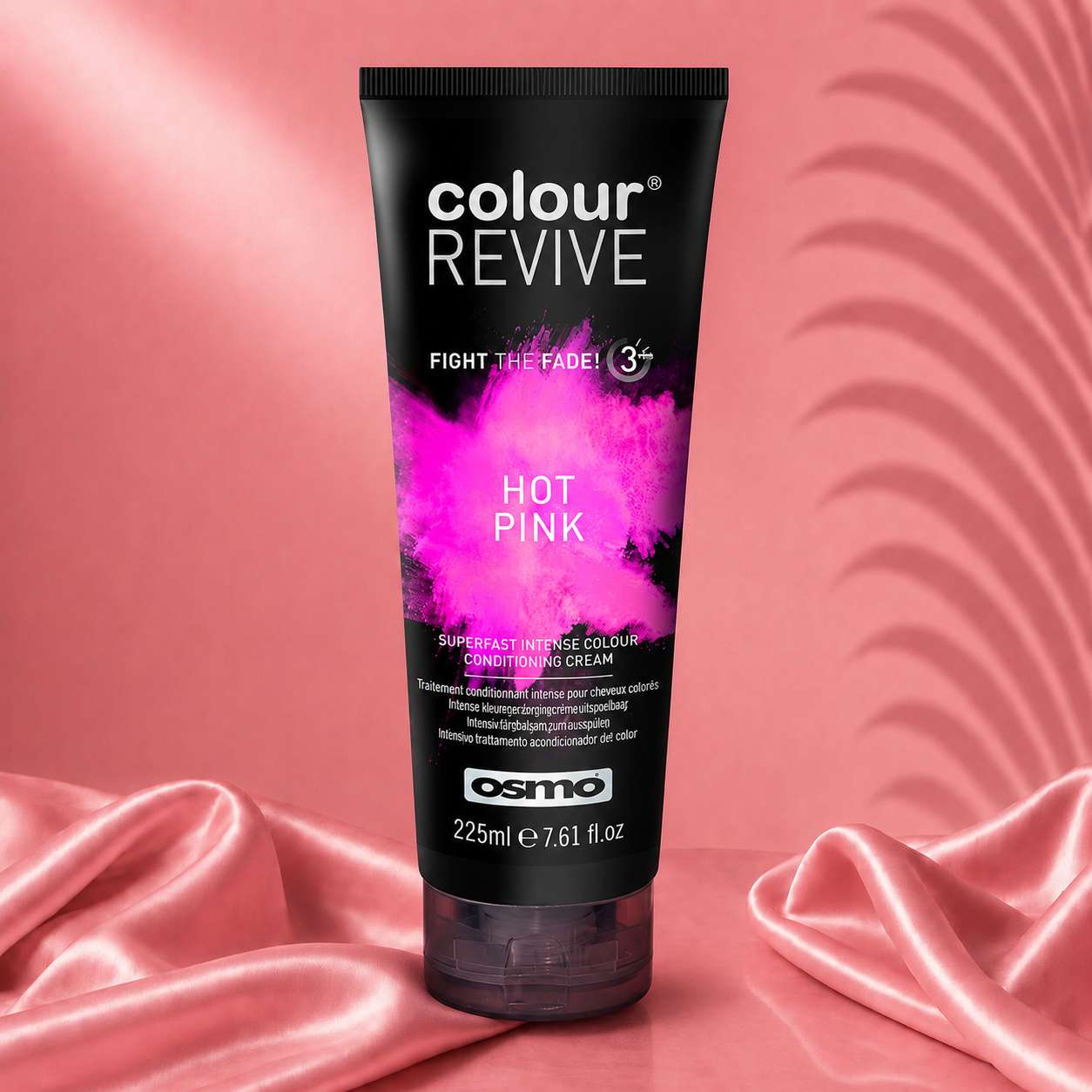 Osmo Ds Hair By Dalia Colour Revive Mask Ritual in vibrant hot pink, showcasing the rich, colorful hair mask product.