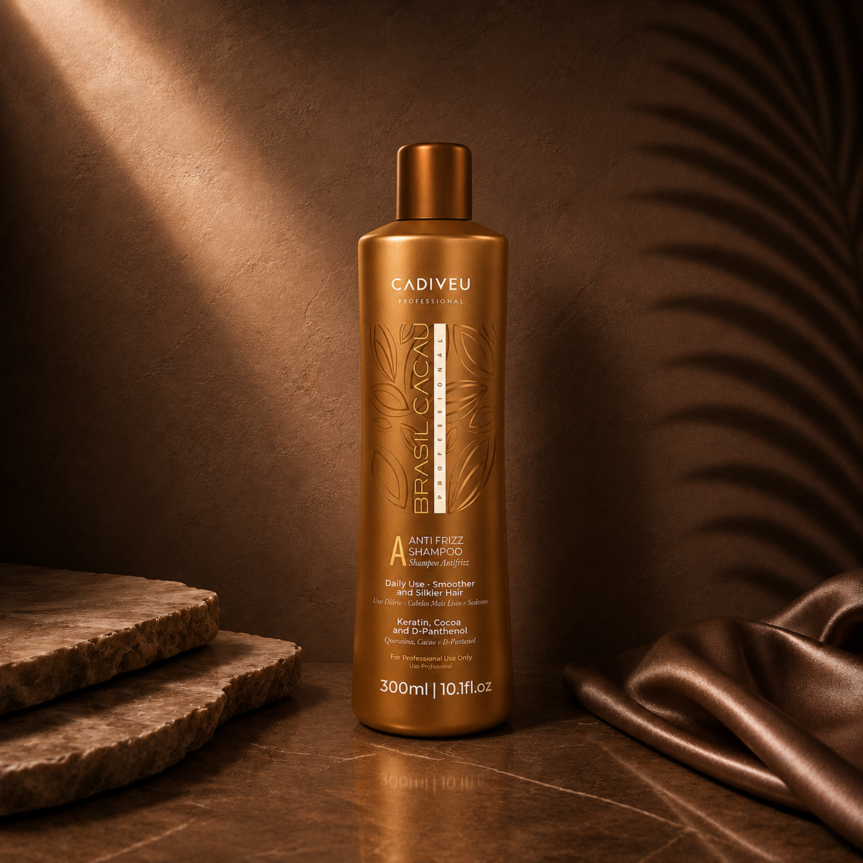 Ds Hair by Dalia Cadiveu Brazil Cacau Anti-Frizz Shampoo 300ml bottle with label showing anti-frizz formula and brand logo.