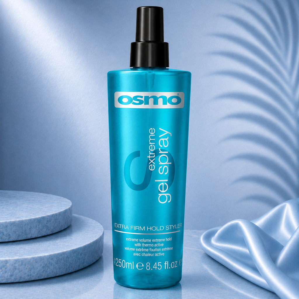 Ds Hair By Dalia Osmo 250ml Extreme Hold Gel Spray, clear bottle with spray nozzle, designed for strong hairstyle hold.