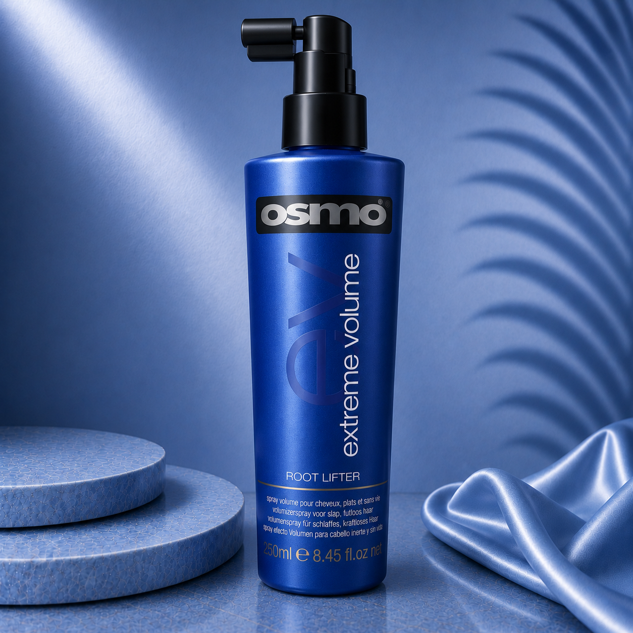 Ds Hair By Dalia Osmo 250ml Extreme Volume Root Spray, showing the spray bottle with a focus on the label and nozzle for root lift.