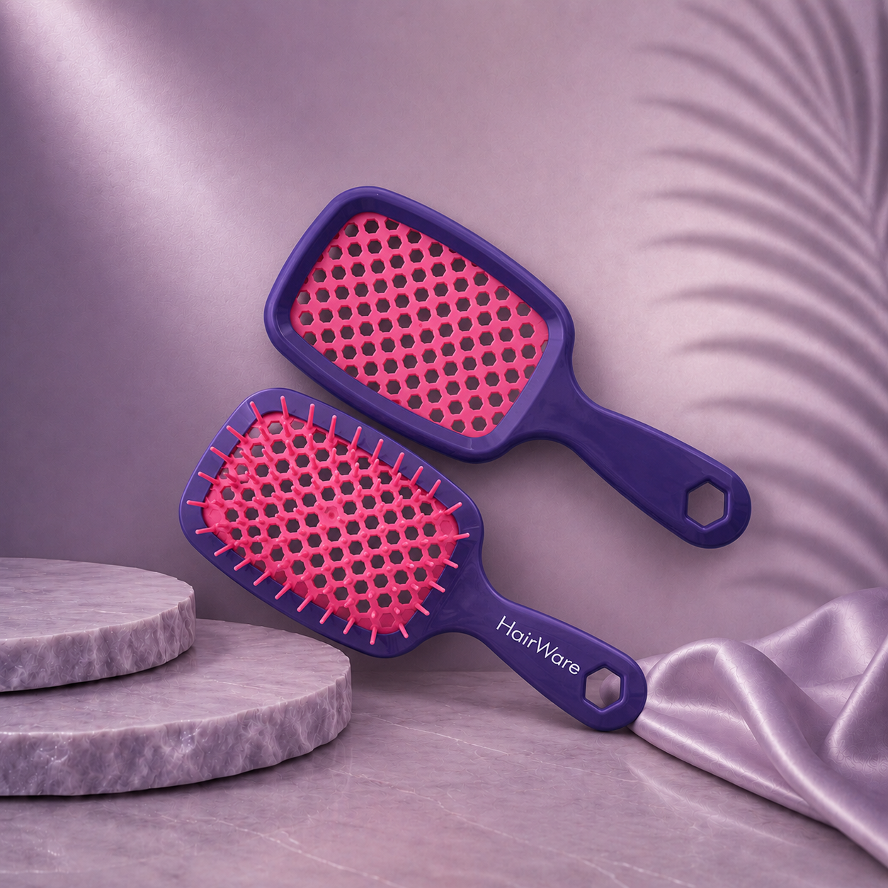 Ds Hair By Dalia Effortless Brush Ritual hairbrush with colorful bristles, wet and ready for detangling or styling.